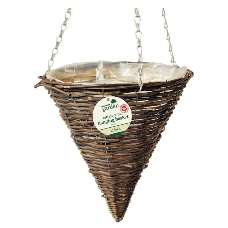 8x 12" Dark Rattan Cone Hanging Basket