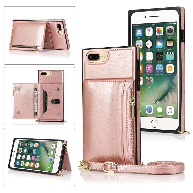 Square Zipper Wallet Bag TPU+PU Back Cover Case with Holder & Card Slots & Wallet & Cross-body Strap, For iPhone 8 Plus / 7 Plus, For iPhone 11, For iPhone 11 Pro, For iPhone 11 Pro Max, For iPhone SE 2022 / SE 2020 / 8 / 7, For iPhone XR