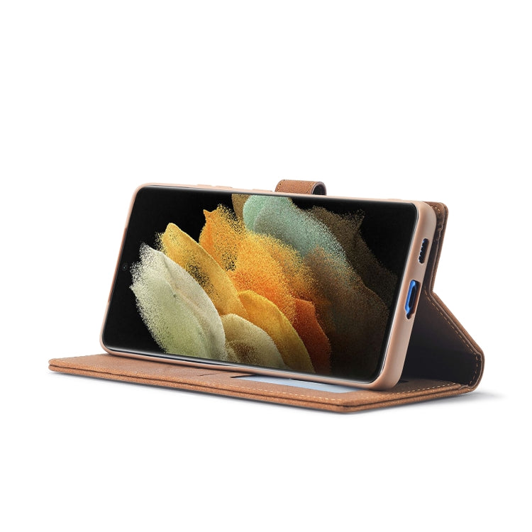 For Samsung Galaxy S21 Ultra 5G Forwenw F1 Series Matte Strong Magnetism Horizontal Flip Leather Case with Holder & Card Slots & Wallet & Photo Frame(Brown)