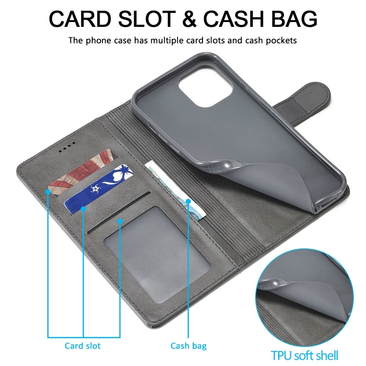 For iPhone 13 LC.IMEEKE Calf Texture Horizontal Flip Leather Case with Holder & Card Slots & Wallet(Grey)