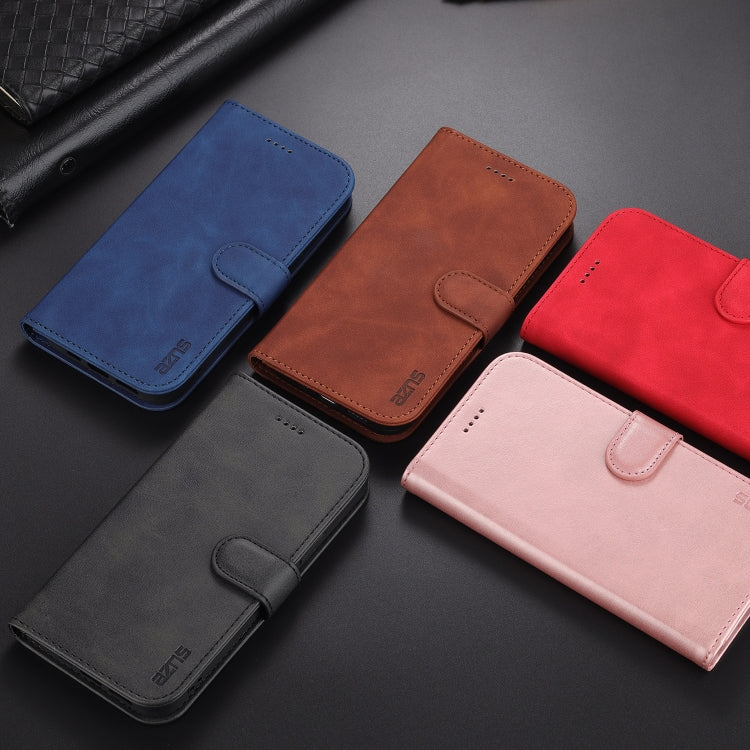 For iPhone 13 AZNS Skin Feel Calf Texture Horizontal Flip Leather Case with Card Slots & Holder & Wallet(Rose Gold)