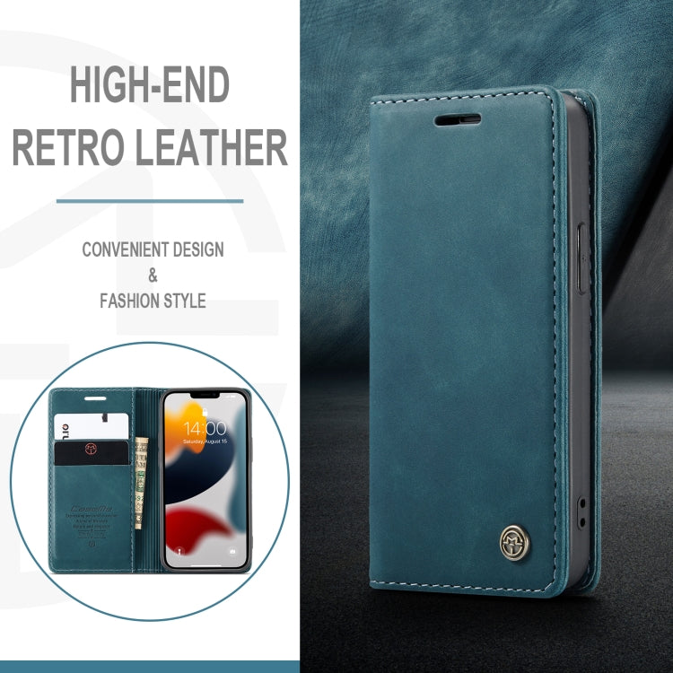 For iPhone 13 CaseMe-013 Multifunctional Retro Frosted Horizontal Flip Leather Case with Card Slot & Holder & Wallet(Blue)