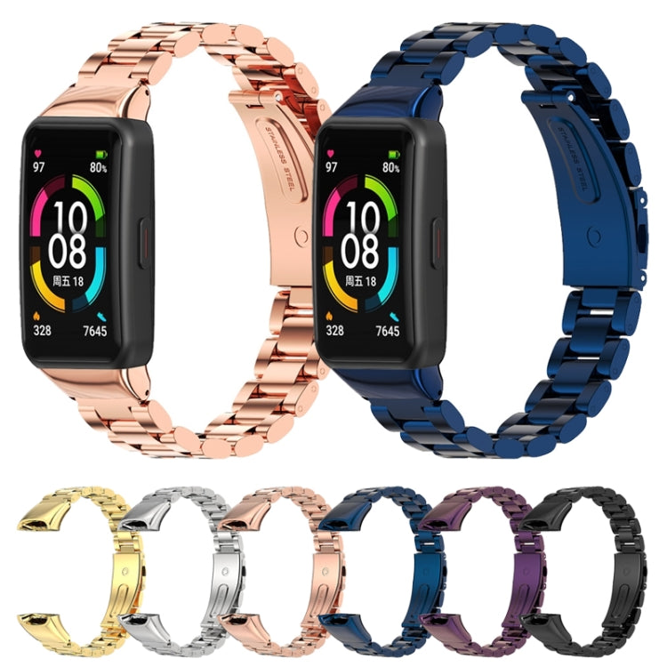 MIJOBS Three Strains Stainless Steel Metal Buckle Replacement Strap Watchband, For Huawei Band 6 / Honor Band 6