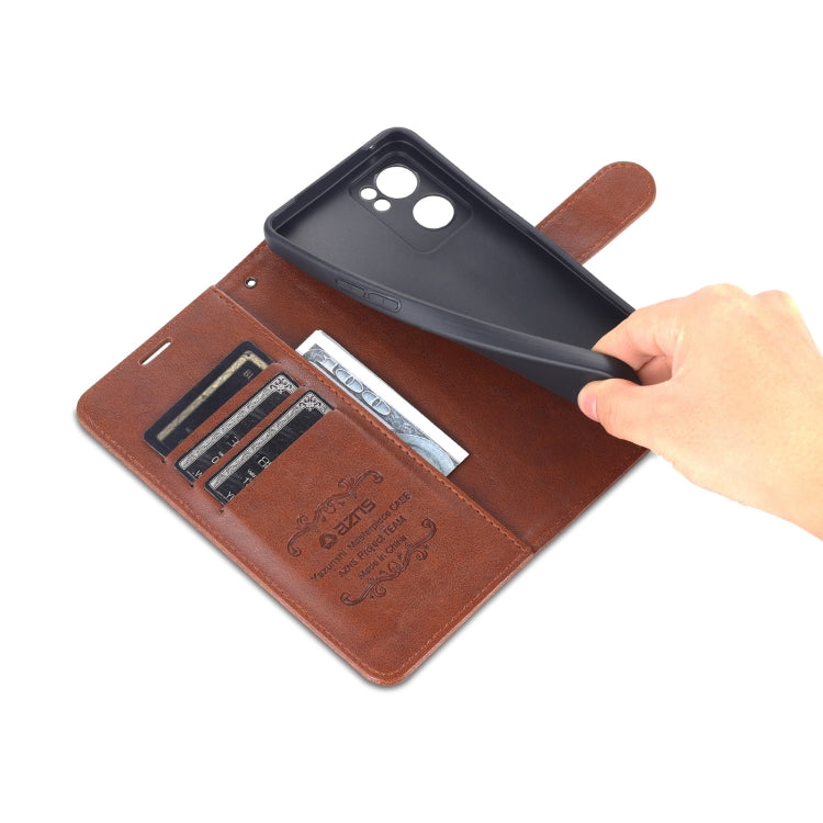 For OPPO Reno7 5G AZNS Sheepskin Texture Flip Leather Phone Case(Brown)