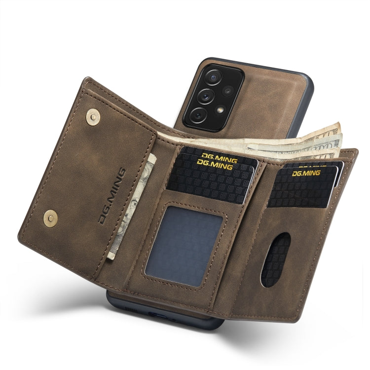 For Samsung Galaxy A73 5G DG.MING M1 Series 3-Fold Multi Card Wallet Phone Case(Coffee)