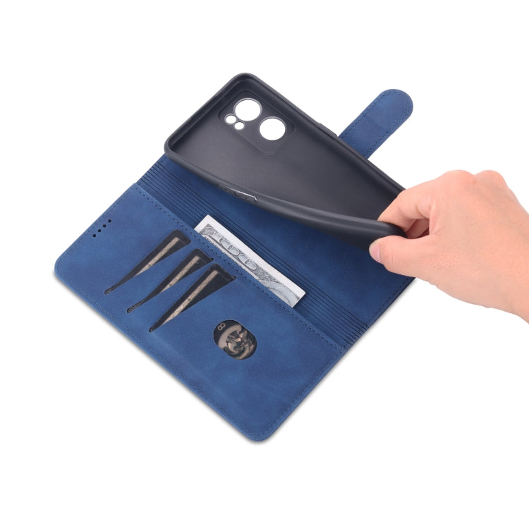 For OPPO Reno7 SE 5G AZNS Skin Feel Calf Texture Flip Leather Phone Case(Blue)