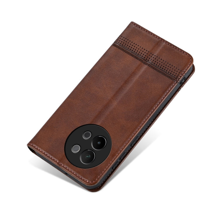 For vivo S18e AZNS Magnetic Calf Texture Leather Phone Case(Dark Brown)