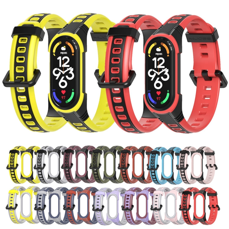 For Xiaomi Mi Band 5 / 6 / 7 MIJOBS Unibody Two-color Silicone Watch Band(Black Army Green)