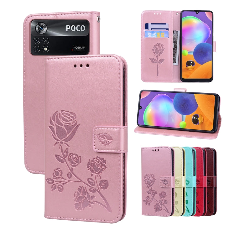 Rose Embossed Flip PU Leather Phone Case, For Xiaomi Poco M4 Pro 4G, For Xiaomi Poco X4 Pro 5G