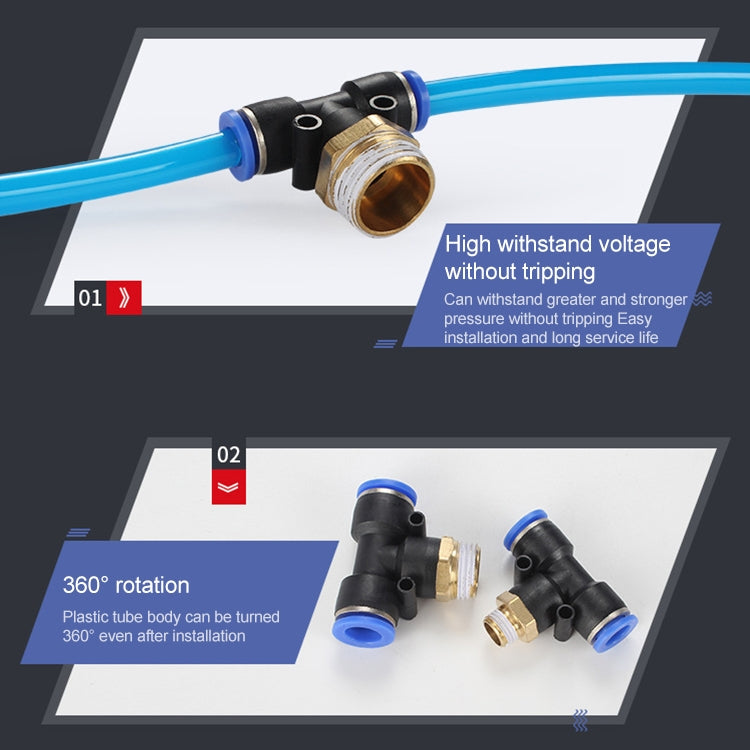 PB4-M5 LAIZE 10pcs Plastic T-type Tee Male Thread Pneumatic Quick Connector