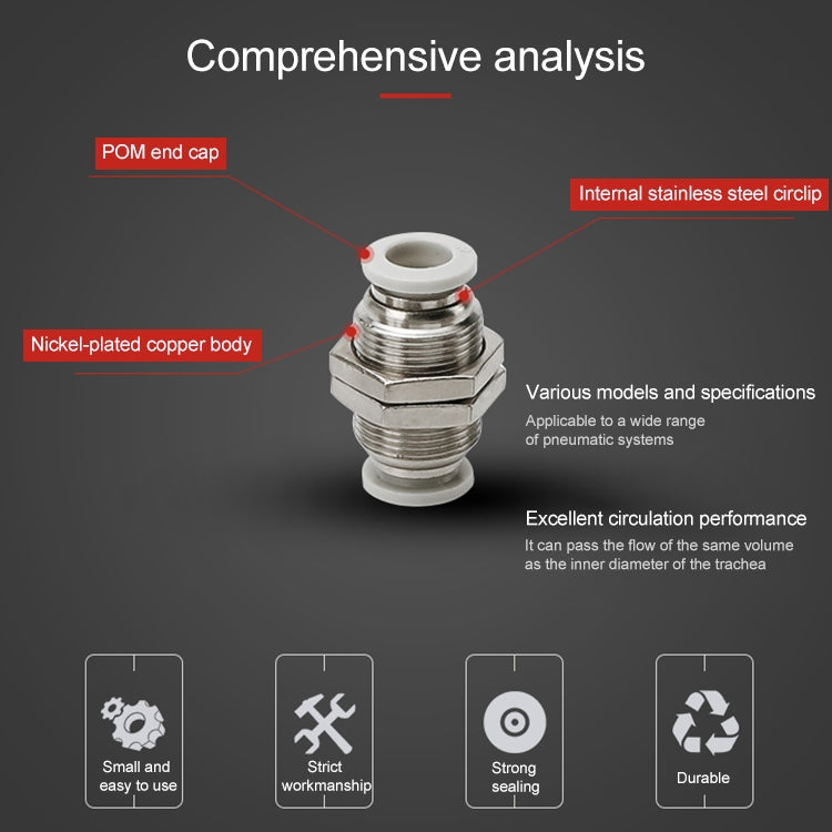 PM-4 LAIZE PM Bulkhead Straight Pneumatic Quick Fitting Connector