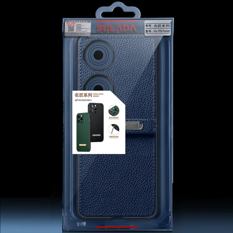 For Huawei P50 Pocket SULADA Invisible Bracket Leather Back Cover Phone Case(Dark Green)