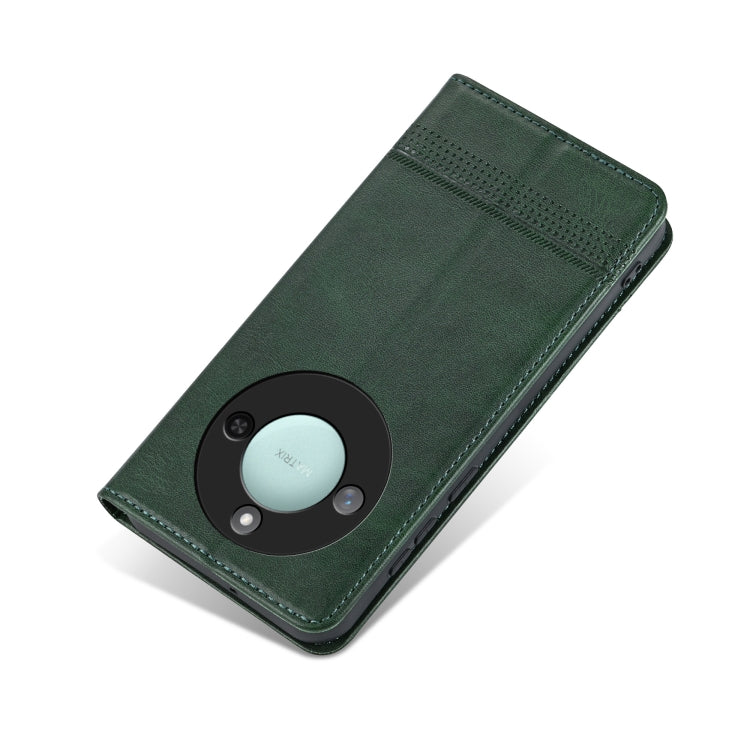 For Honor X60 AZNS Magnetic Calf Texture Flip Leather Phone Case(Dark Green)