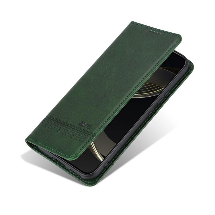 For Honor 400 Global 156.5mm AZNS Magnetic Calf Texture Flip Leather Phone Case(Dark Green)