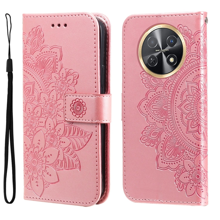 Seven-petal Flowers Embossing Leather Phone Case, For Huawei nova 12 Pro, For Huawei Mate 60, For Huawei Mate 60 Pro, For Huawei Enjoy 60X