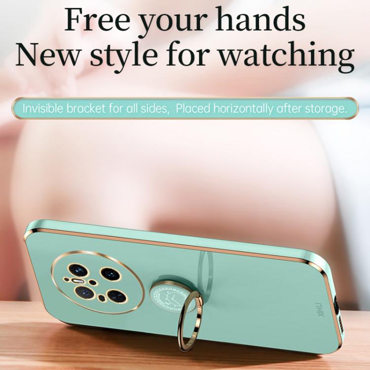 For Huawei Mate 70 XINLI Straight Edge 6D Electroplate TPU Phone Case with Ring Holder(Pink)