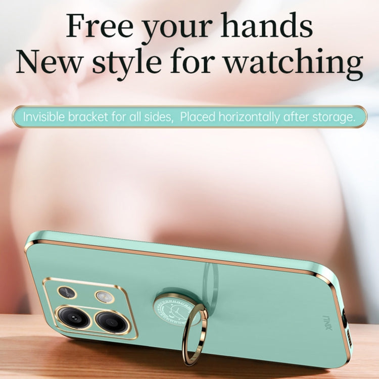 For Xiaomi Redmi Note 13 Pro 4G XINLI Straight Edge 6D Electroplate TPU Phone Case with Ring Holder(Mint Green)