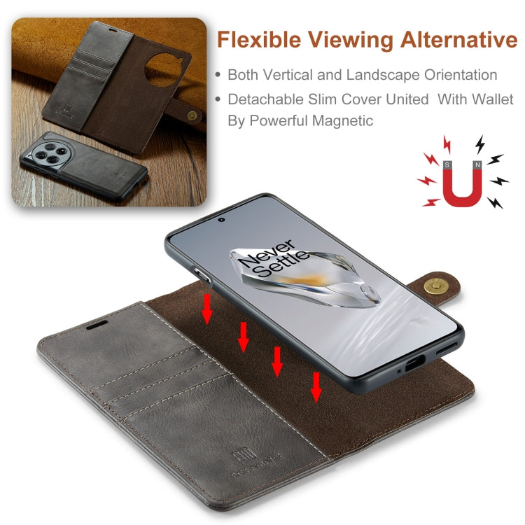 For OnePlus 12 DG.MING Crazy Horse Texture Detachable Magnetic Leather Case(Grey)