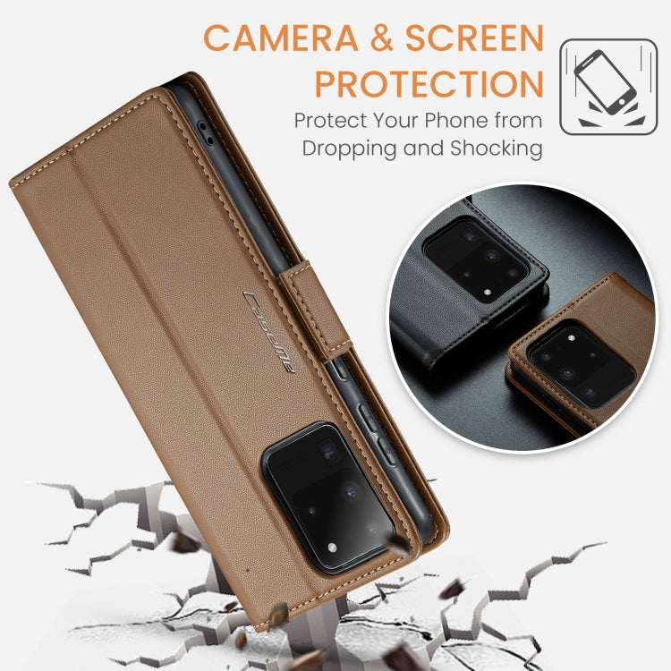For Samsung Galaxy S20 Ultra CaseMe 023 Butterfly Buckle Litchi Texture RFID Anti-theft Leather Phone Case(Brown)