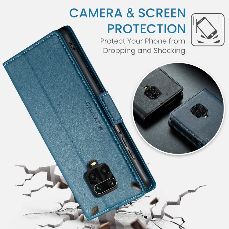 For Xiaomi Redmi Note 9S/Note 9 Pro/Note 9 Pro Max CaseMe 023 Butterfly Buckle Litchi Texture RFID Anti-theft Leather Phone Case(Blue)
