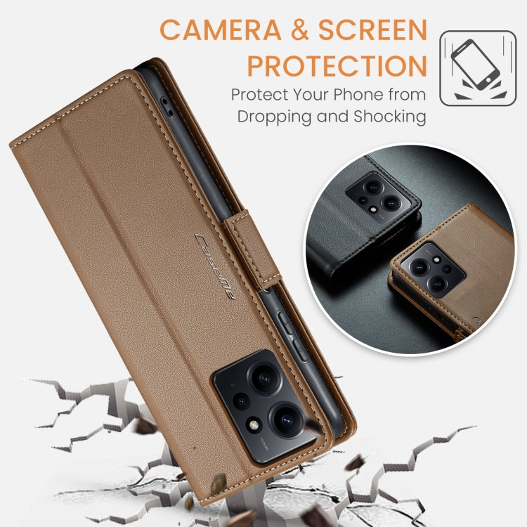 For Xiaomi Redmi Note 12 4G Global CaseMe 023 Butterfly Buckle Litchi Texture RFID Anti-theft Leather Phone Case(Brown)
