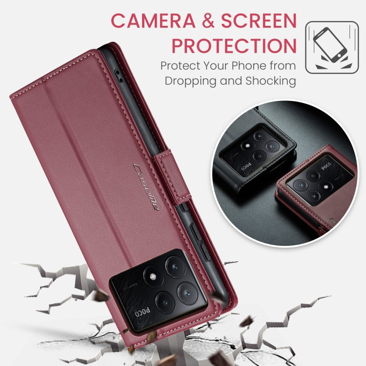 For Xiaomi Poco X6 Pro 5G/Redmi K70E 5G CaseMe 023 Butterfly Buckle Litchi Texture RFID Anti-theft Leather Phone Case(Wine Red)
