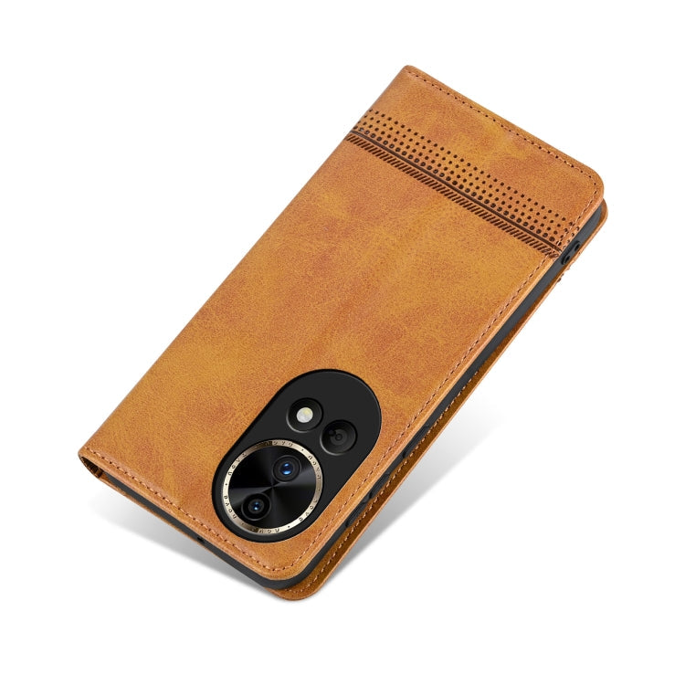 For Huawei nova 12 AZNS Magnetic Calf Texture Flip Leather Phone Case(Light Brown)