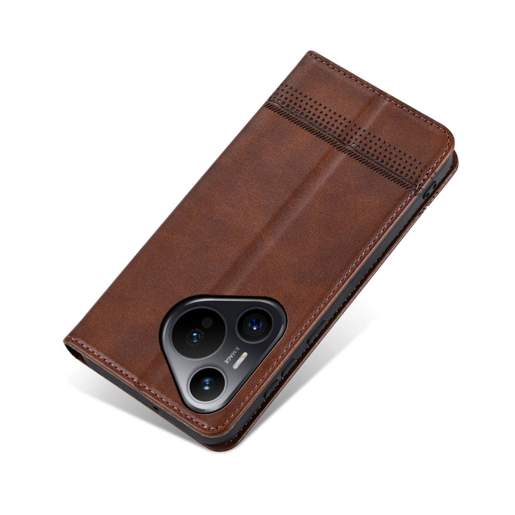 For Huawei Pura 70 AZNS Magnetic Calf Texture Flip Leather Phone Case(Dark Brown)