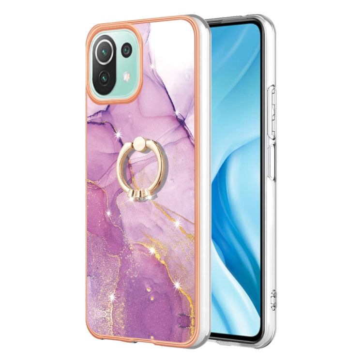 Electroplating Marble IMD TPU Phone Case with Ring Holder, For Xiaomi Redmi 10C, For Xiaomi Mi 11 Lite
