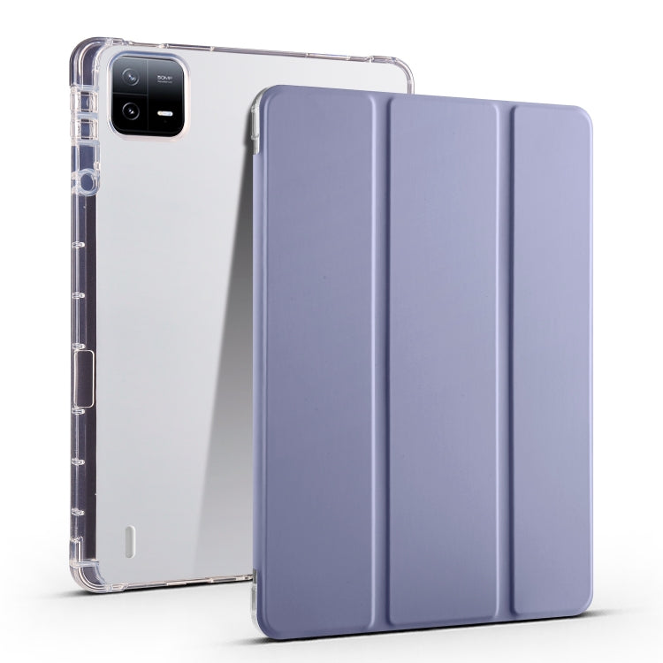 3-fold Clear TPU Smart Leather Tablet Case with Pen Slot, For Xiaomi Pad 6 / 6 Pro