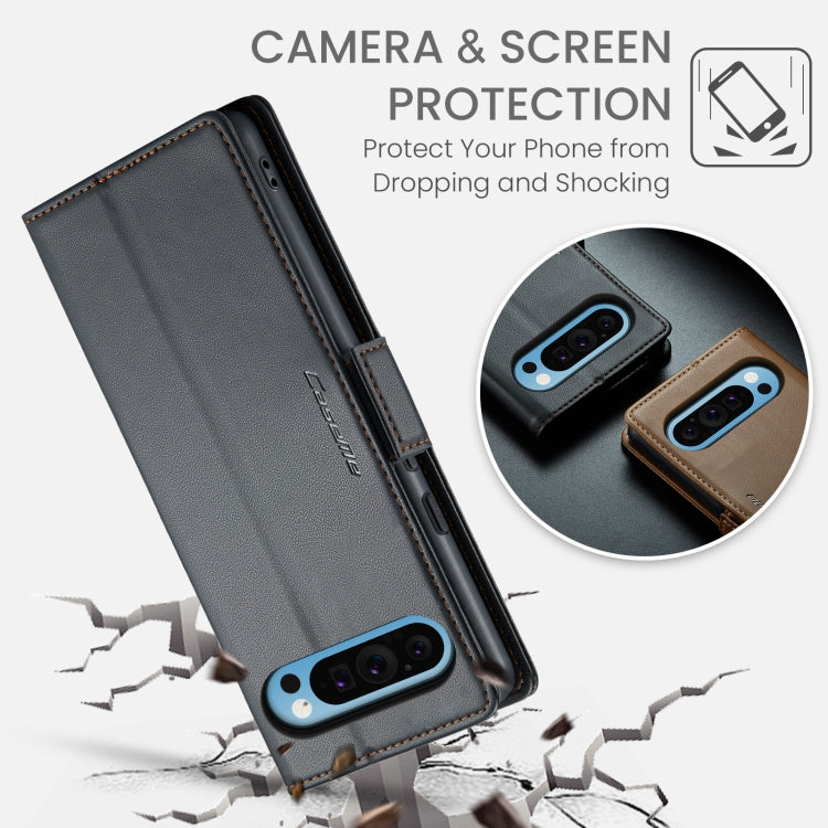 For Google Pixel 10 Pro XL / 9 Pro XL CaseMe 023 Butterfly Buckle Litchi Texture RFID Anti-theft Leather Phone Case(Black)