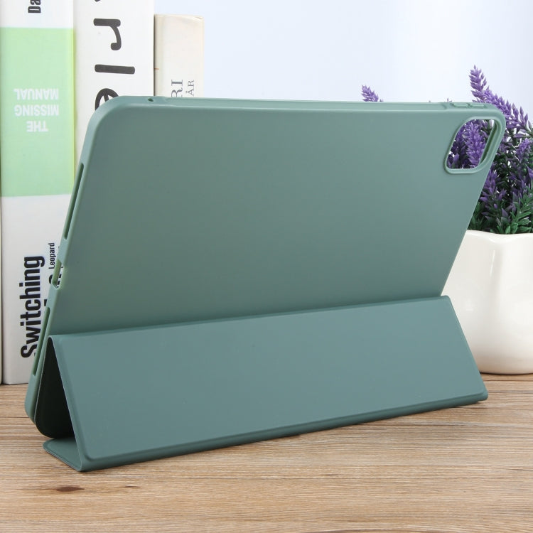 For iPad Pro 11 2025 / 2024 GEBEI 3-folding Holder Shockproof Flip Leather Tablet Case(Dark Green)