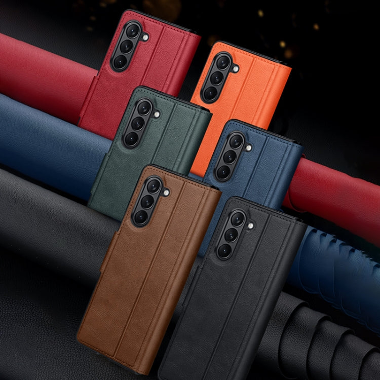 For Samsung Ga6axy Z Fold6 SULADA All-inclusive Magnetic Snap Flip Leather Phone Case(Orange)