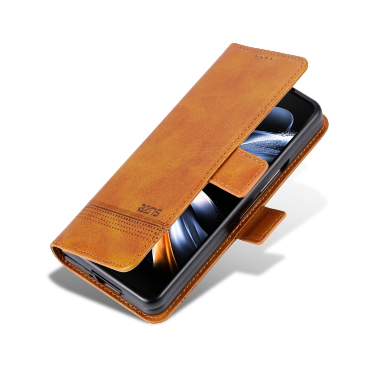 For Samsung Galaxy Z Fold6 5G AZNS Magnetic Calf Texture Flip Leather Phone Case(Light Brown)