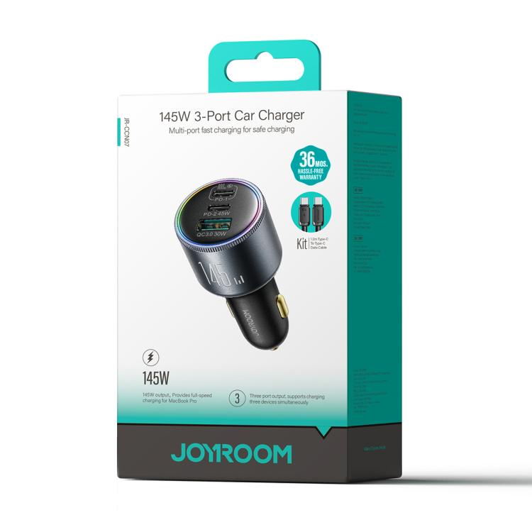 JOYROOM JR-CCN07 145W Dual PD+QC3.0 3-Port Car Charger(Dark Gray)