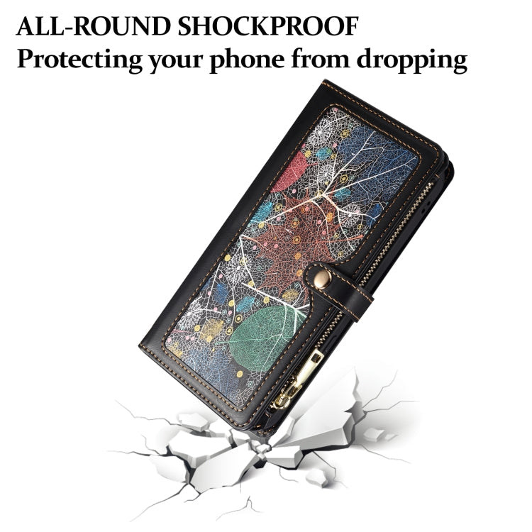 For iPhone 16 ESEBLE Star Series Lanyard Zipper Wallet RFID Leather Case(Black)