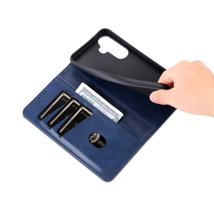 For Samsung Galaxy A55 5G AZNS Magnetic Calf Texture Flip Leather Phone Case(Dark Blue)