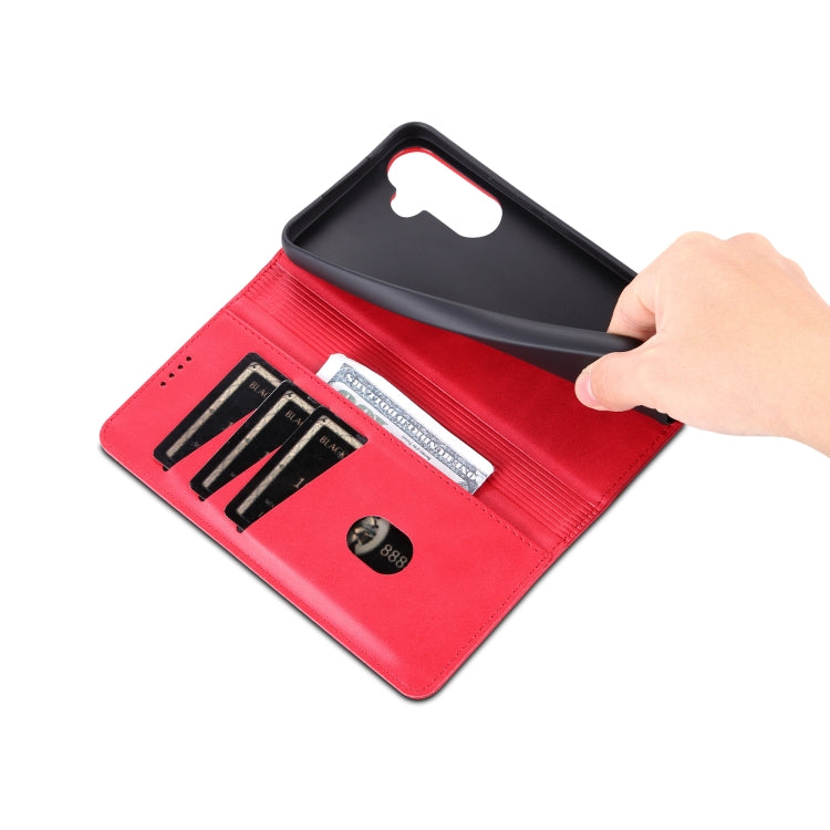 For Samsung Galaxy A35 5G AZNS Magnetic Calf Texture Flip Leather Phone Case(Red)