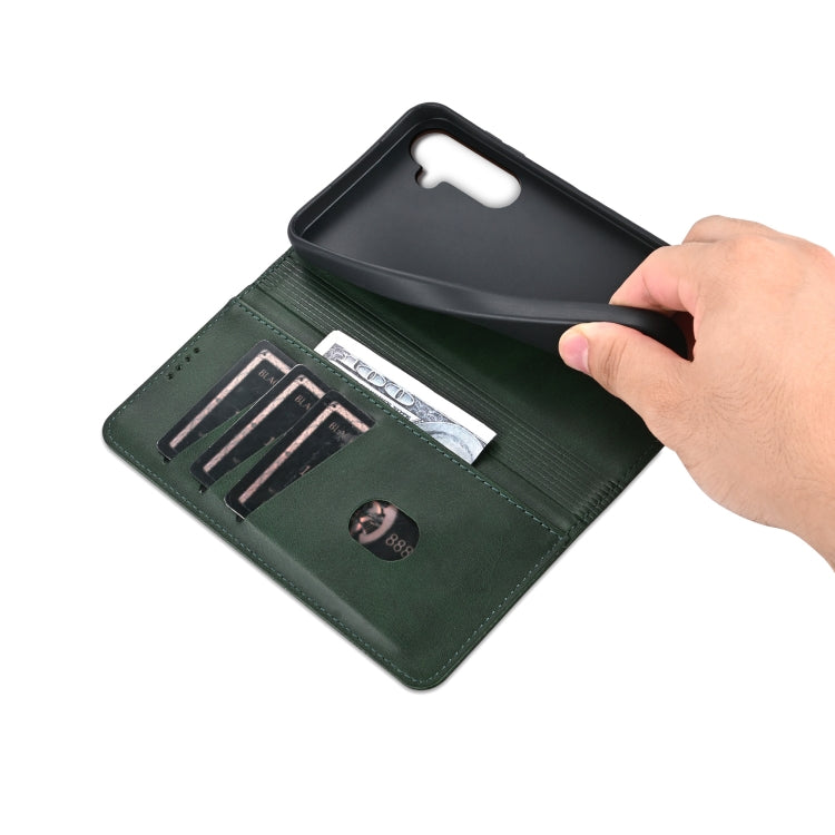 For Samsung Galaxy S24 5G AZNS Magnetic Calf Texture Flip Leather Phone Case(Dark Green)