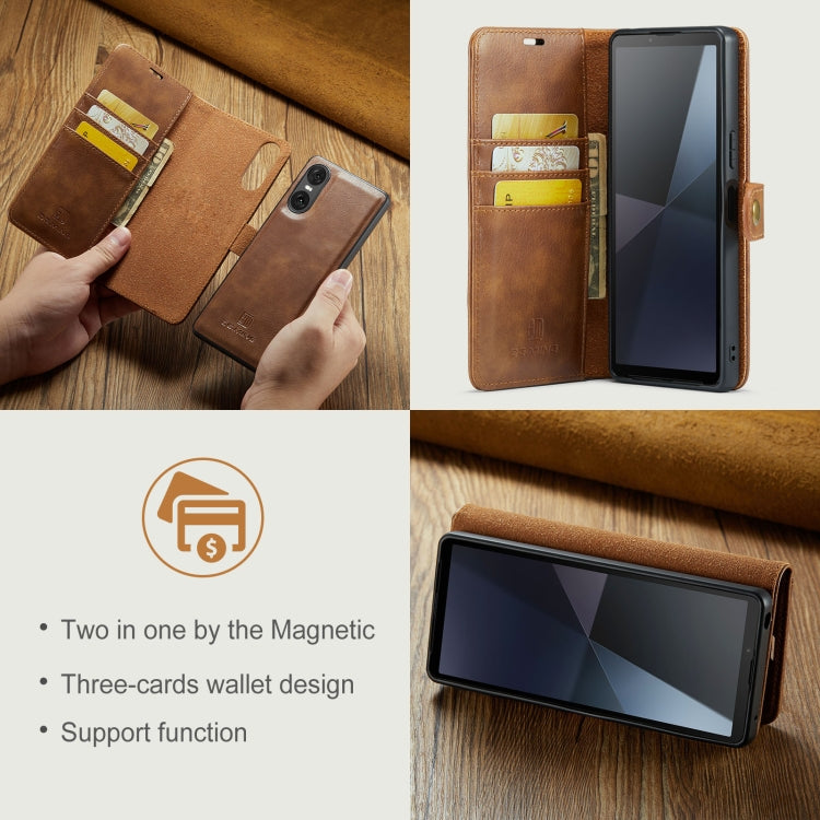 For Sony Xperia 10 VI DG.MING Crazy Horse Texture Detachable Magnetic Leather Phone Case(Brown)