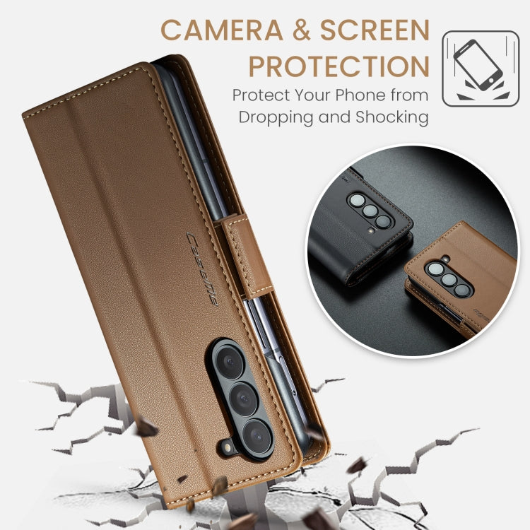 For Samsung Galaxy Z Fold6 5G CaseMe 023 Butterfly Buckle Litchi Texture RFID Anti-theft Leather Phone Case(Brown)