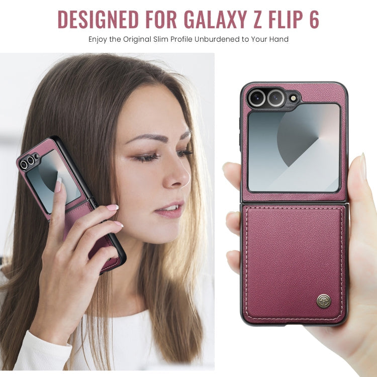For Samsung Galaxy Z Flip6 / Flip7 FE CaseMe 023 Butterfly Buckle Litchi Texture RFID Anti-theft Leather Phone Case(Wine Red)