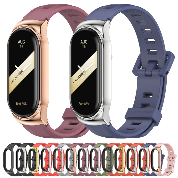 For Xiaomi Mi Band 8 Mijobs CS Case Flat Hole Silicone Watch Band(Grey Silver)