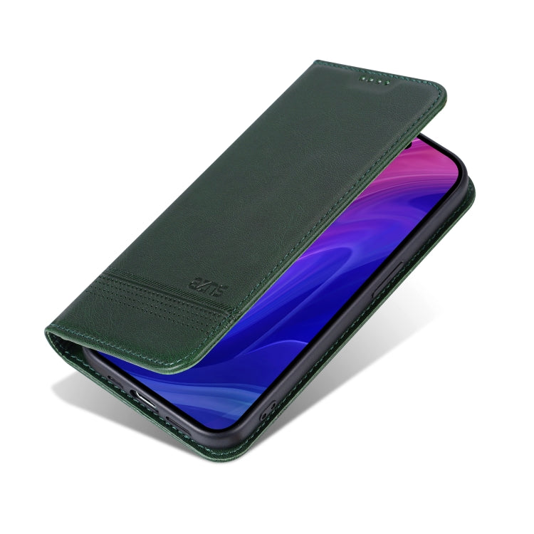 For iPhone 16 Pro AZNS Magnetic Calf Texture Flip Leather Phone Case(Dark Green)