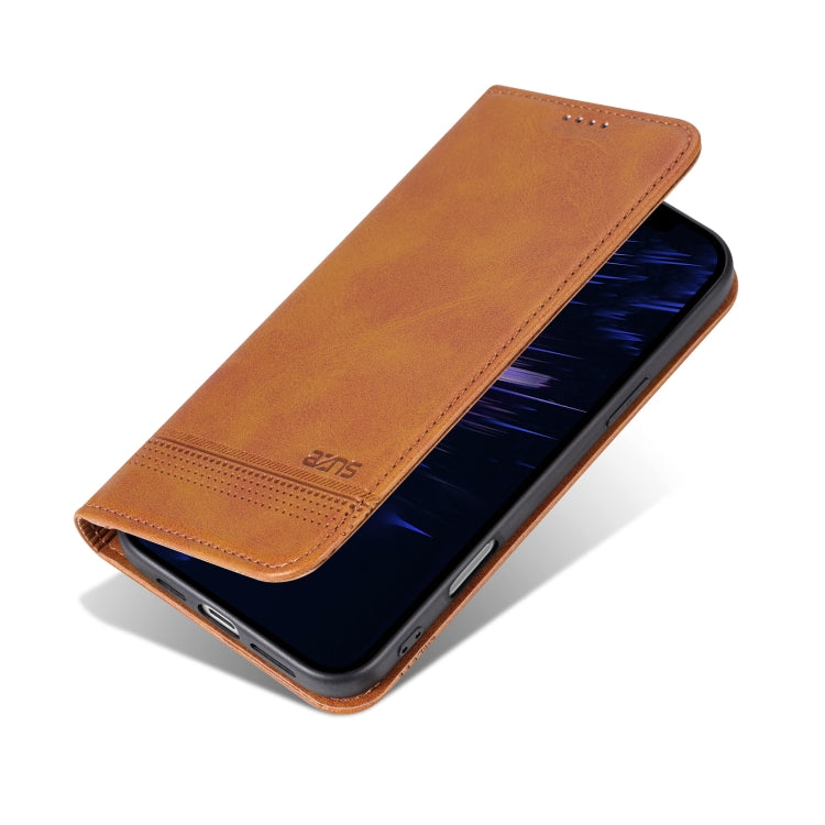 For iPhone 16 AZNS Magnetic Calf Texture Flip Leather Phone Case(Light Brown)