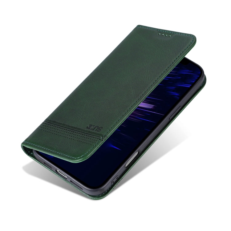 For iPhone 16 AZNS Magnetic Calf Texture Flip Leather Phone Case(Dark Green)