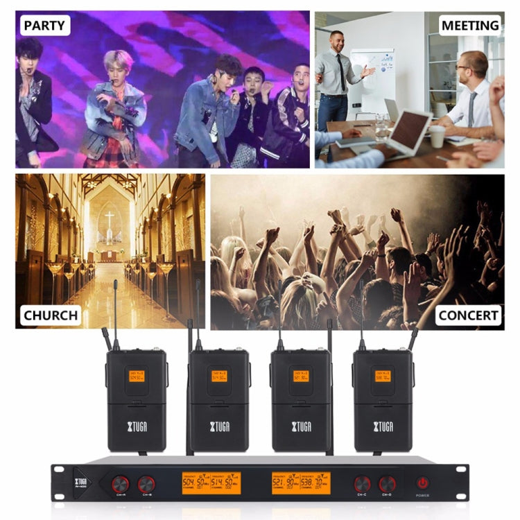 XTUGA A400-HB Professional 4-Channel UHF Wireless Microphone System with 2 Handheld & 2 Headset Microphone(EU Plug)