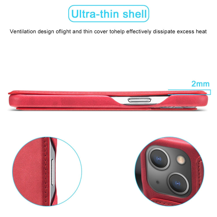 For iPhone 15 LC.IMEEKE Hon Ancient Series Flip Leather Phone Case(Red)