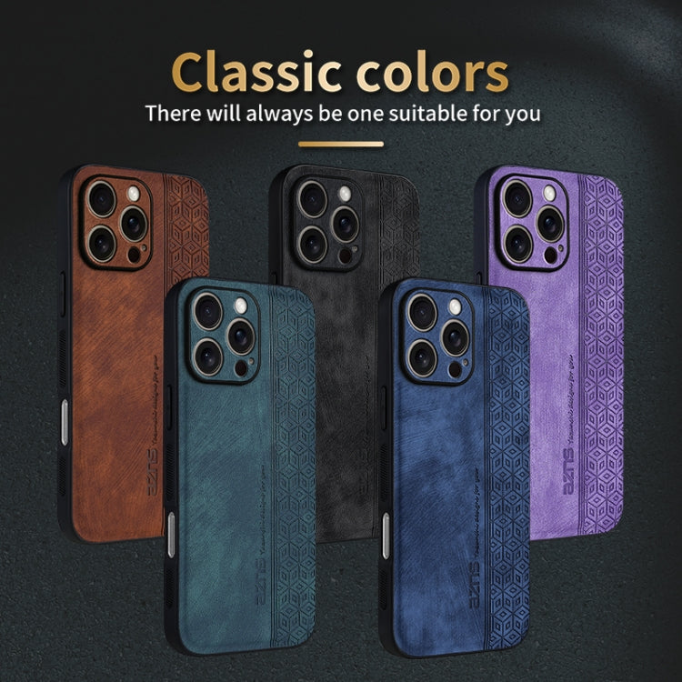 For iPhone 16 Pro AZNS 3D Embossed Skin Feel Phone Case(Brown)