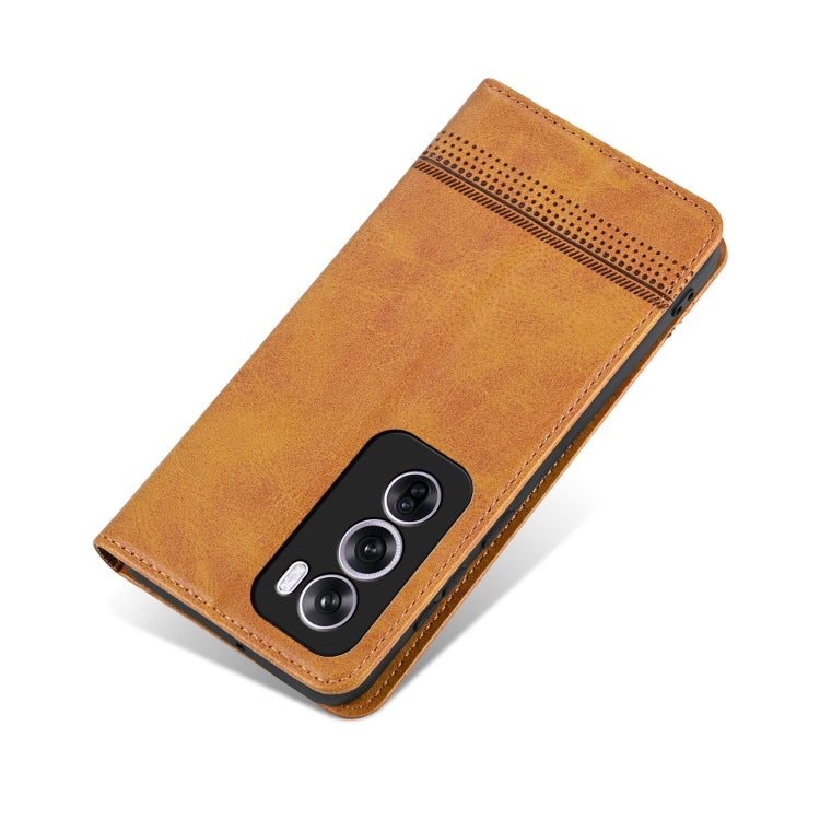 For OPPO Reno12 Global AZNS Magnetic Calf Texture Flip Leather Phone Case(Light Brown)